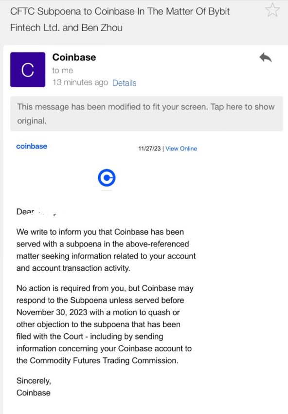 Screenshot from Coinbase email. Source: X/@TomCrownCrypto