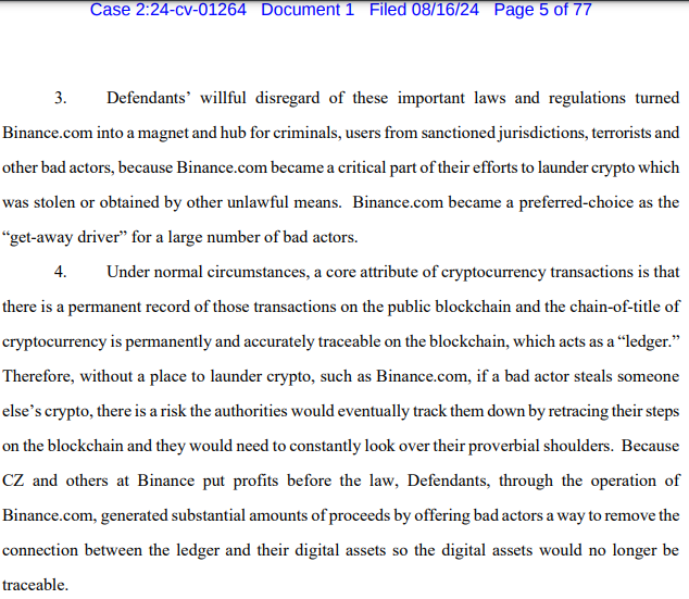 Binance en CZ geconfronteerd met witwasrechtszaak, Bron: Rechtszaak.