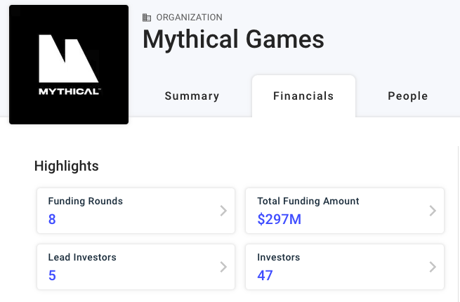 Financiën van Mythical Games