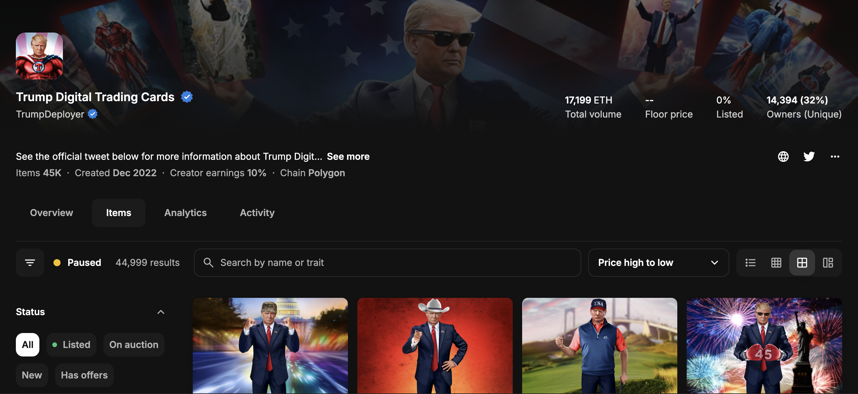 Trump Digital Trading Cards collectie. Bron. OpenSea