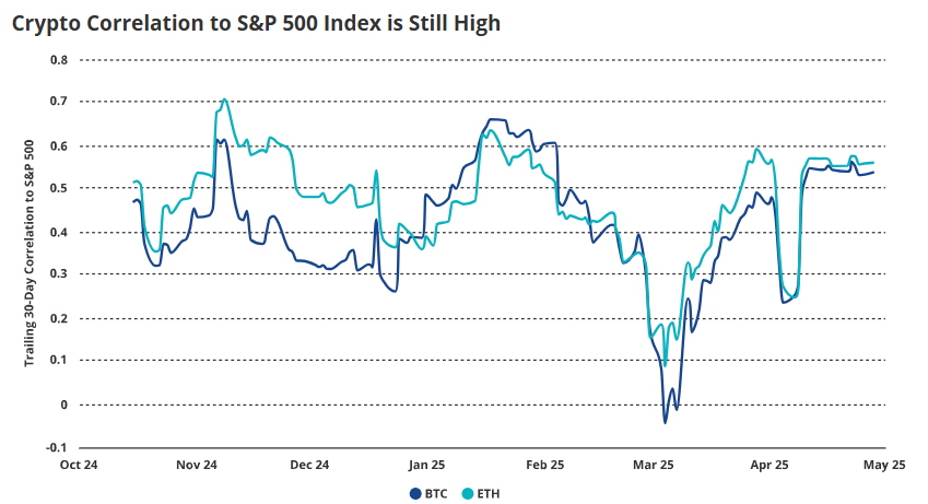 Bitcoin en Ethereum correlatie met S&P 500