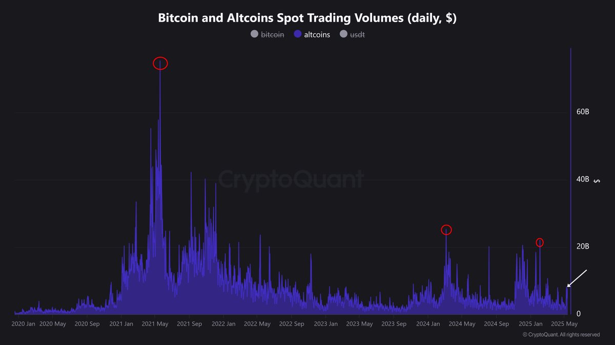 Bitcoin en altcoin spot-handelsvolumes. Bron: Nic Puckrin