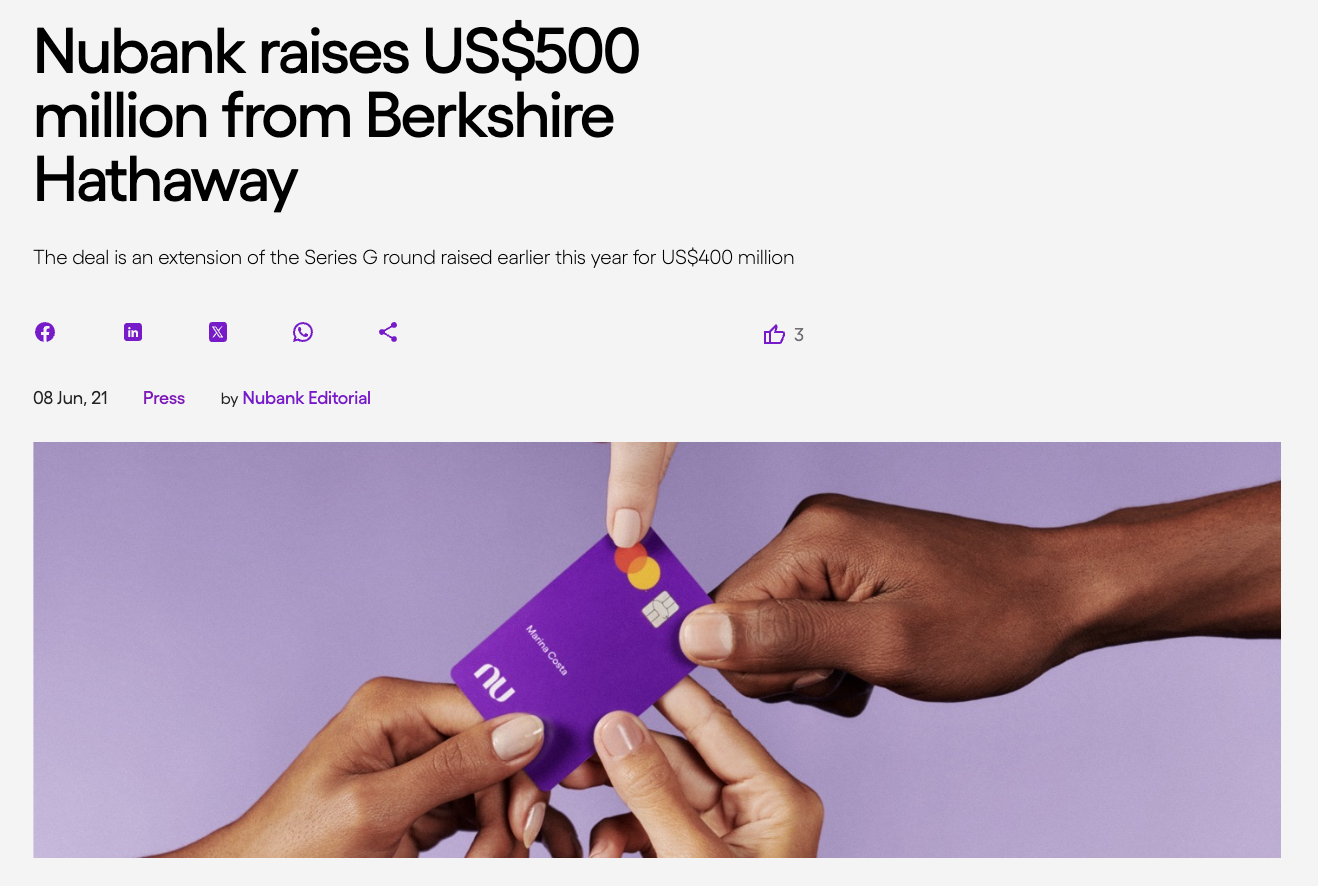 Officieel persbericht. Bron: Nubank.