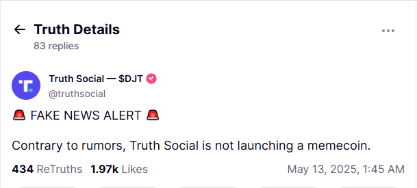 Truth Social ontkent meme coin geruchten
