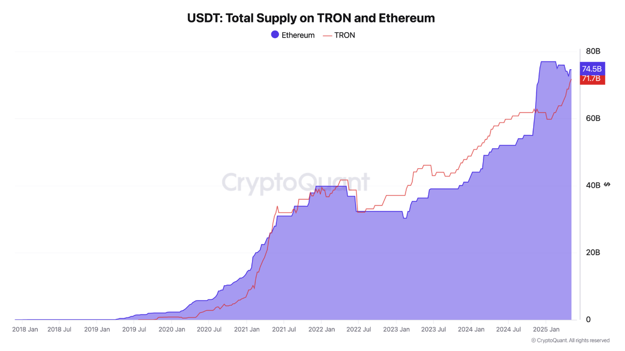 USDT Totale Voorraad op TRON en Ethereum. Bron: CryptoQuant