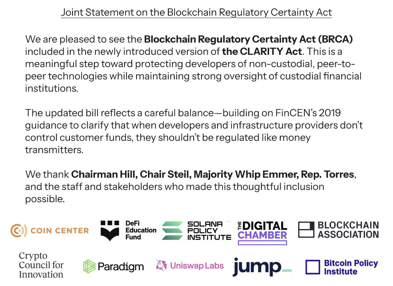 Crypto-groepen steunen de CLARITY Act