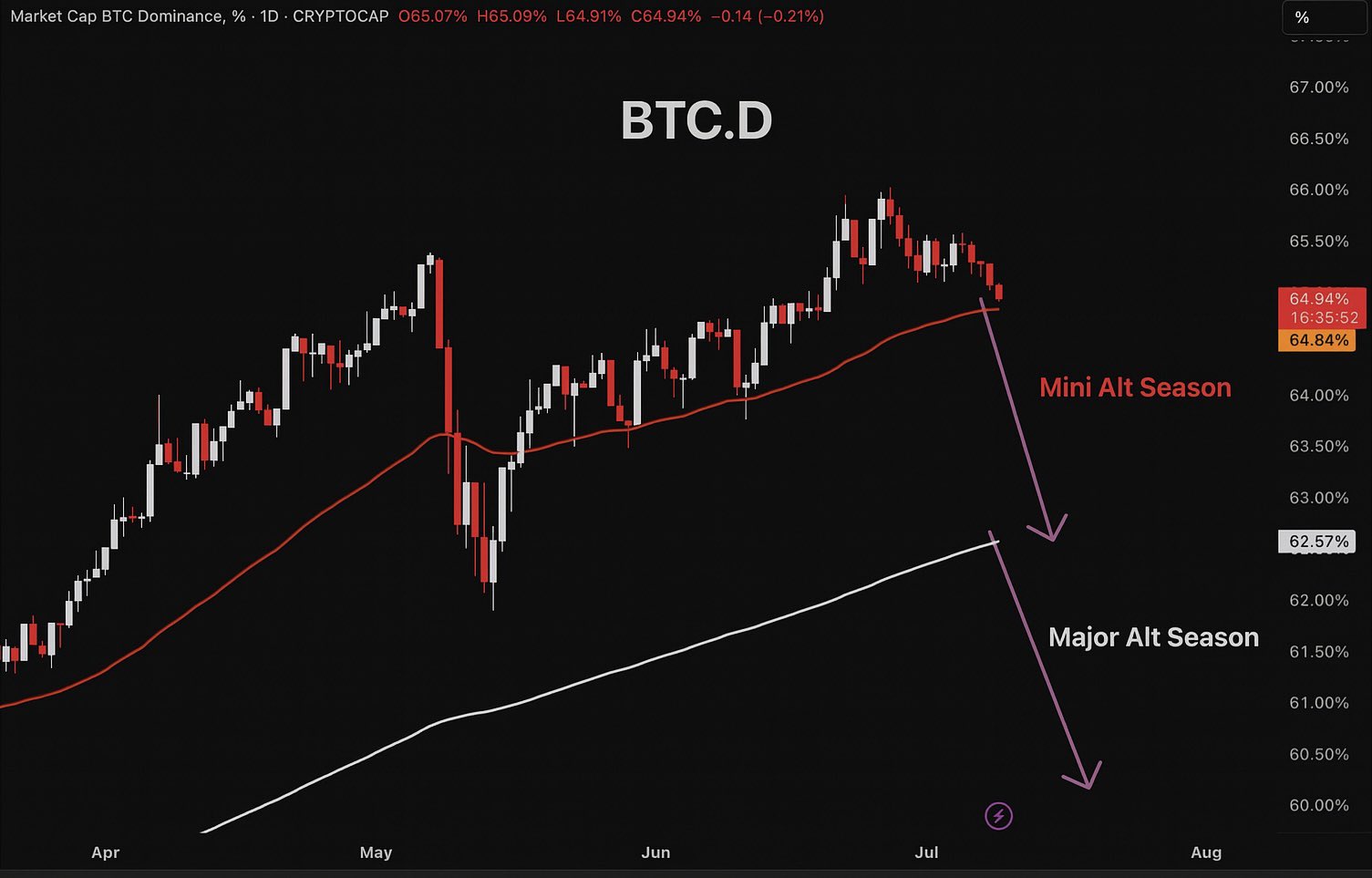 Bitcoin-dominantie scenario verwachting. Bron: Master of Crypto