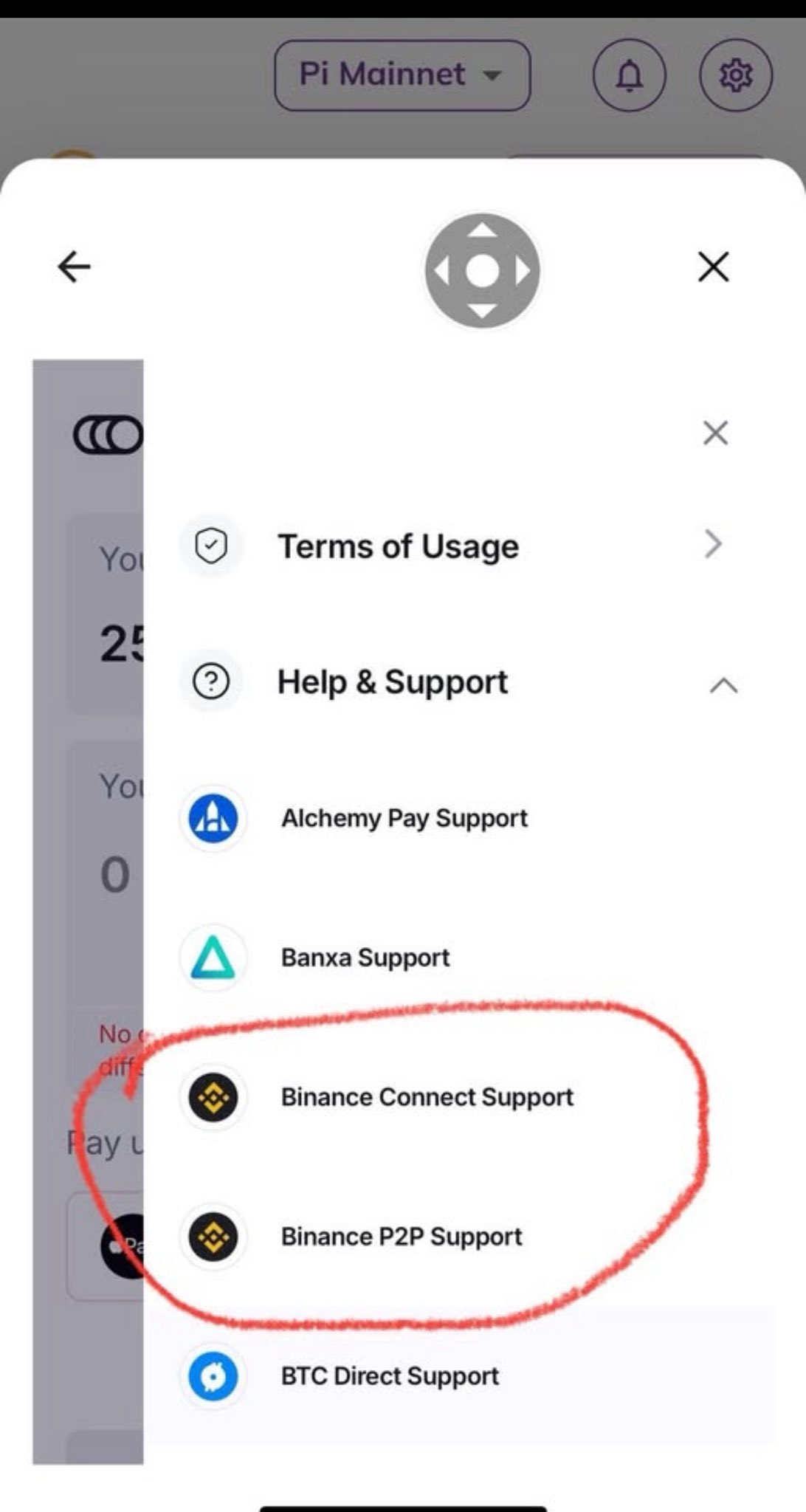 Binance Support Opties in Pi Wallet.
