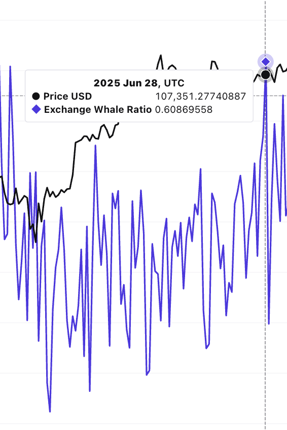 Exchange-Whale Ratio en koers correlatie