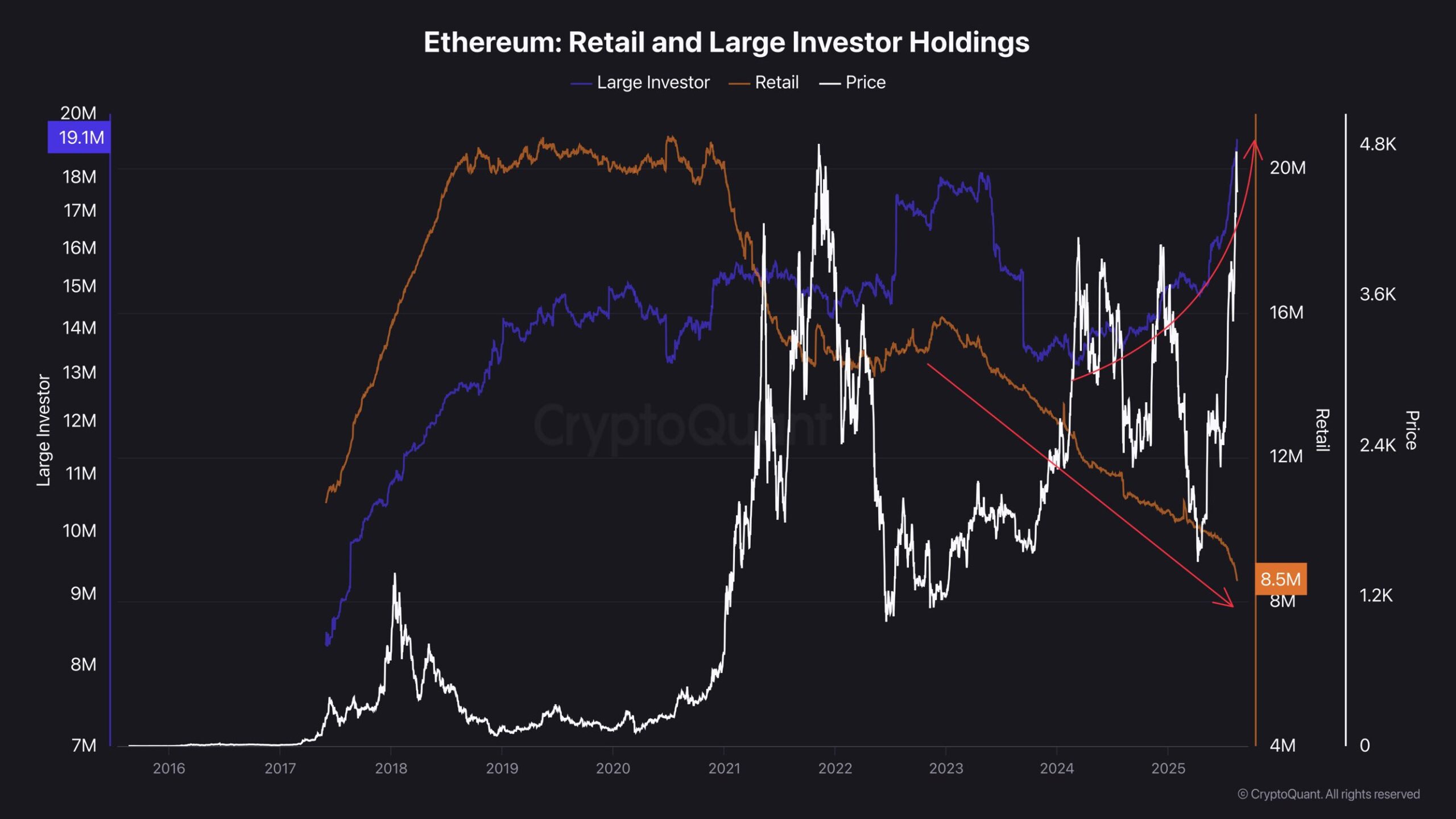 Ethereum Retail en holdings van grote investeerders