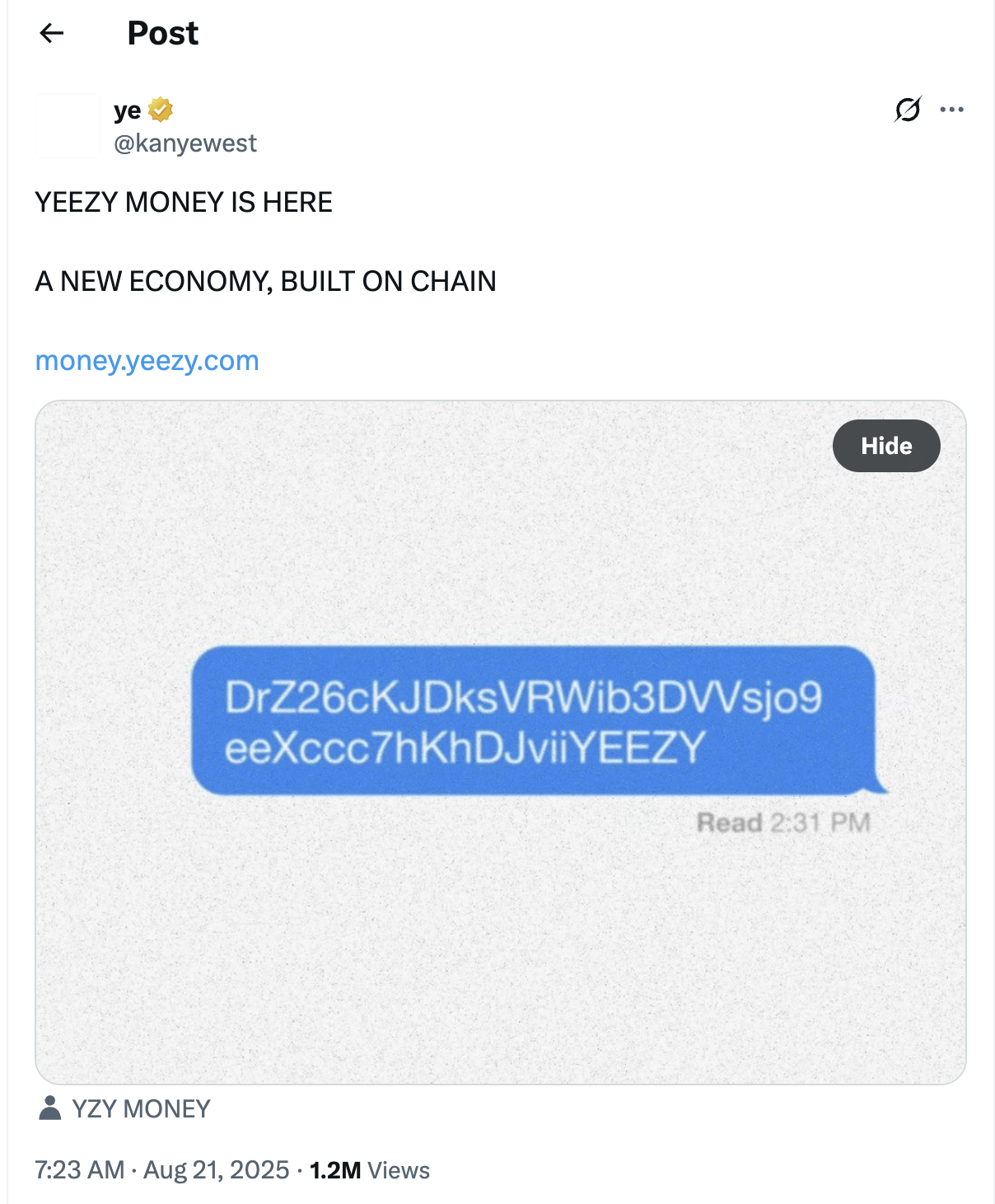 YZY Token Lancering